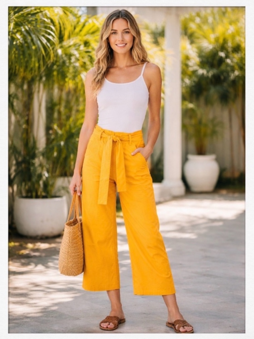 LOFT Bright Yellow Paperbag Waist Cropped Pants